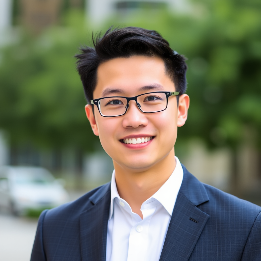 Retrato profesional de James Liu, Especialista en Integración Tecnológica de Maskernosker, con expresión confiada y profesional, vestido con traje de negocios moderno